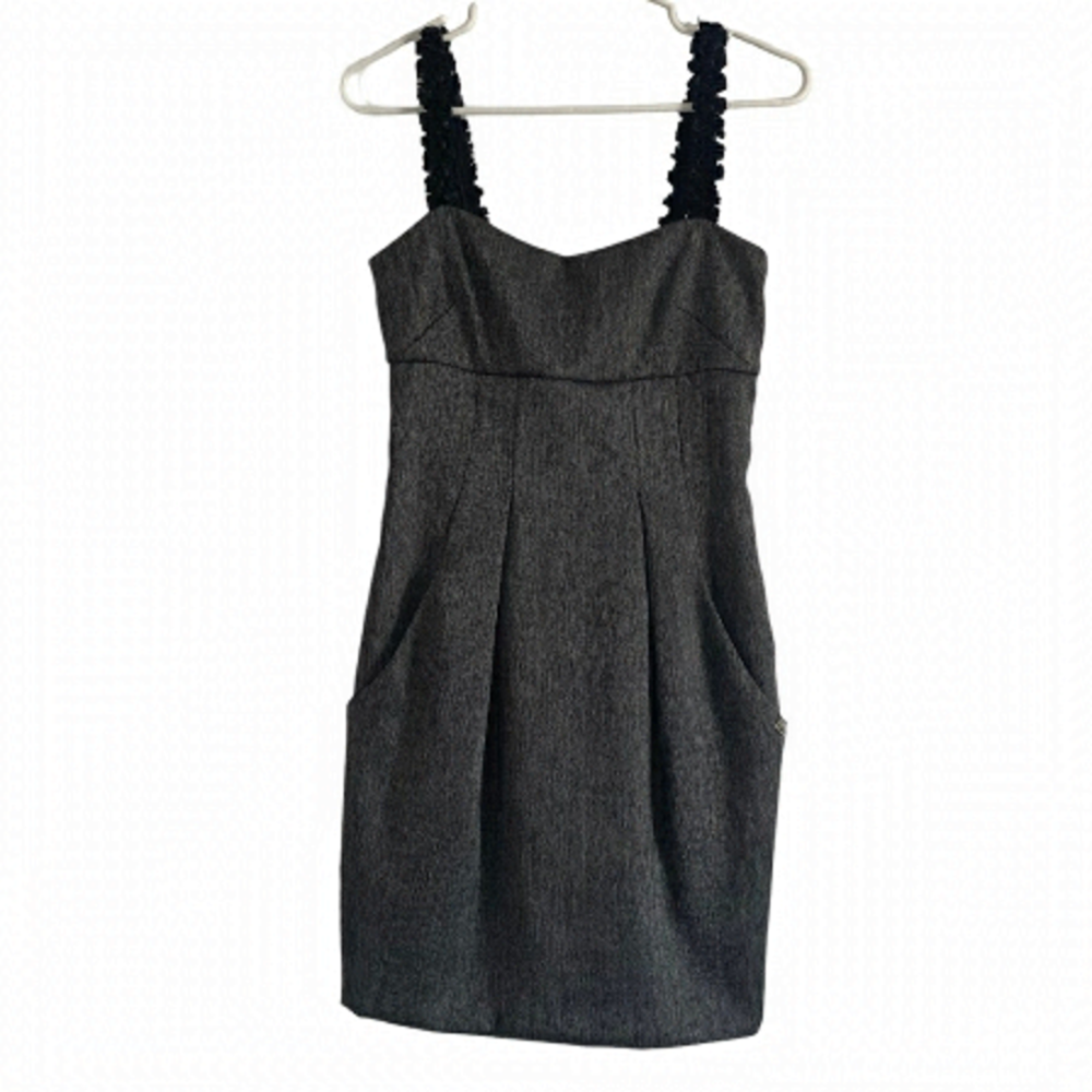 Miss Sixty Vintage Y2K Gray Mini Dress Rushed Straps Size Small
